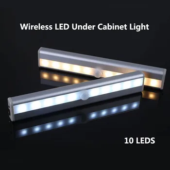 

10 LEDs PIR Motion Sensor Light LED Under Cabinet Light Bed Lamp Night Light For Cupboard Wardrobe Closet Stairs Kitchen