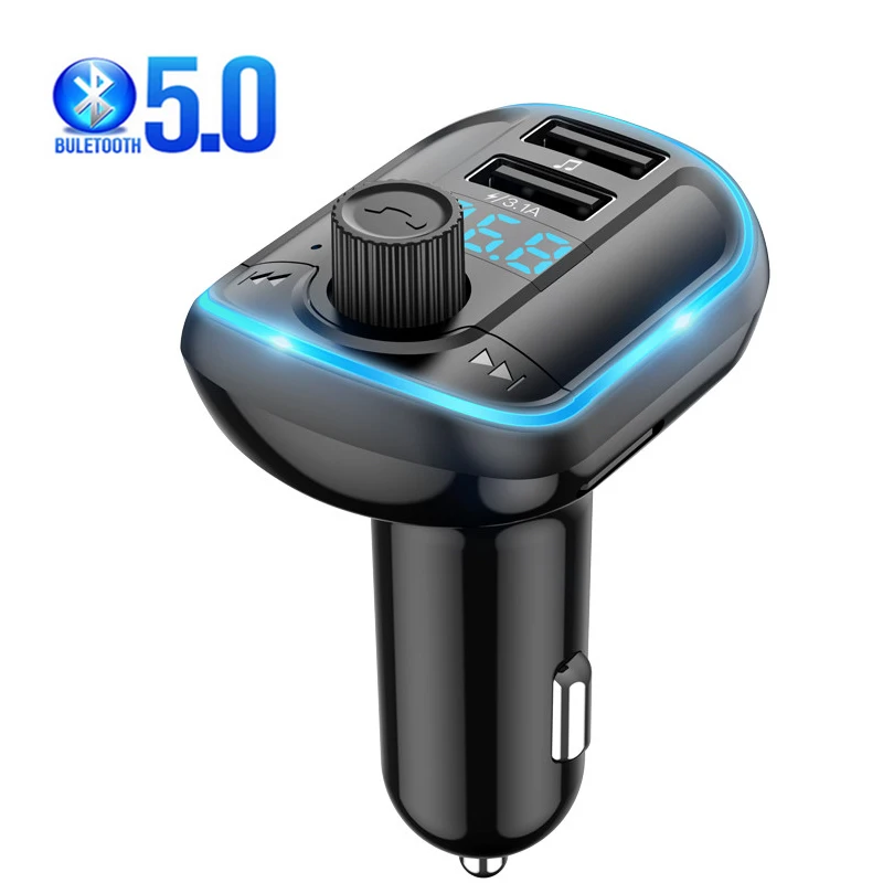 

Multiport USB Adapter Car Charger for Iphone 11 Phone Charge with FM Transmitter 5.0 Bluetooth Receive Car Kit LED MP3 Player