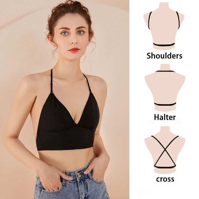 Nuevo sujetador de espalda baja sexy para mujer U espalda abierta halter reunido sujetador de encaje invisible ropa interior ultrafina ropa interior para mujer chaleco top|Activo sujetador| - AliExpress