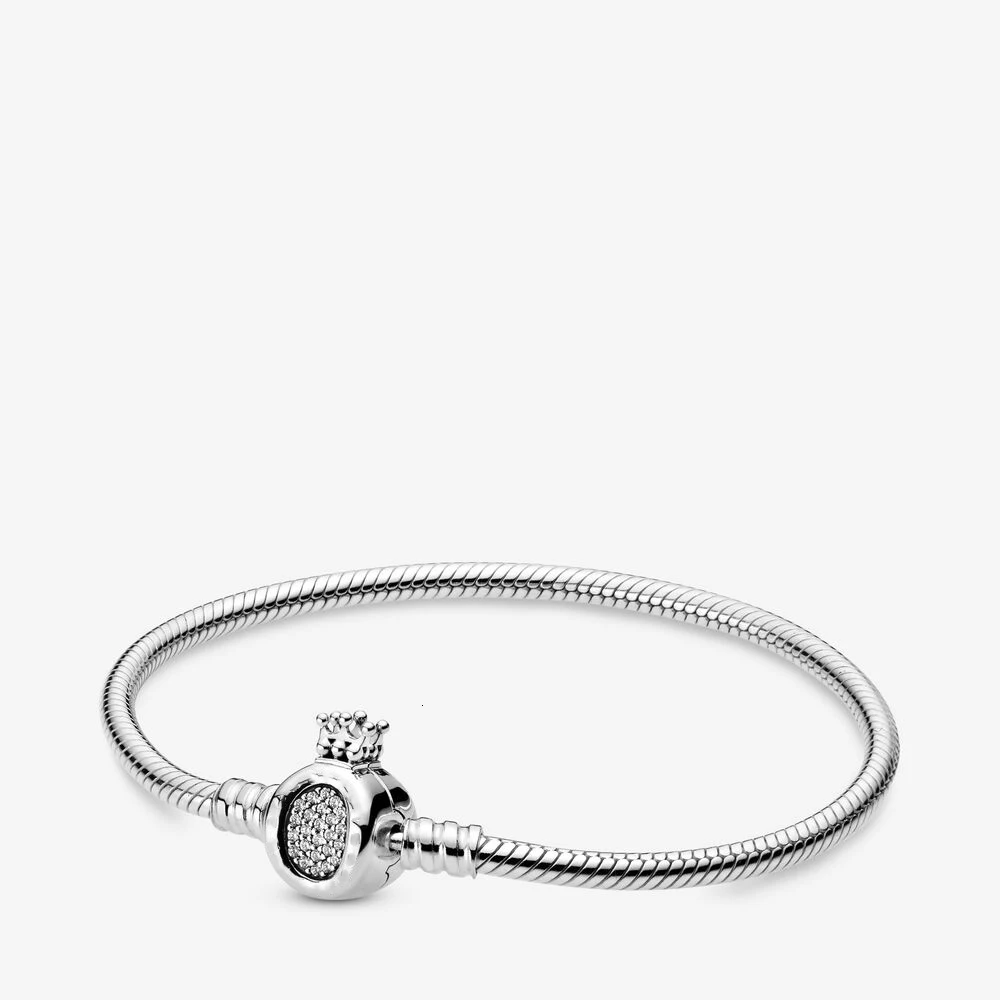 

2019 New Real 925 Sterling Silver Crown The Moments of Snake Original Tape Chain Slasher Charm Bracelet DIY Jewels for Women