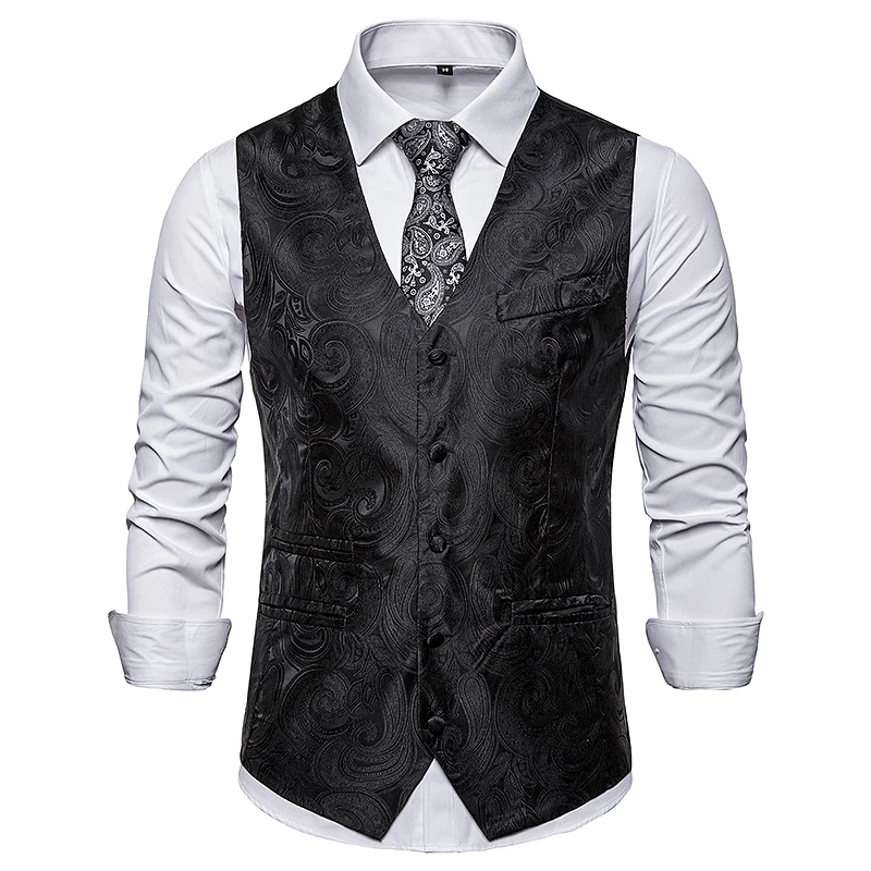 Plus size men smart casual style suit vest coat men's Single-breasted design vest Tops Cashew flower embroidery pattern vest