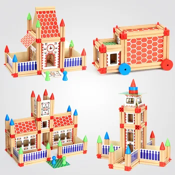 

DIY creative houses building Wooden Construction Building Model Building Blocks Children's Intelligence wood blocks toy for kids