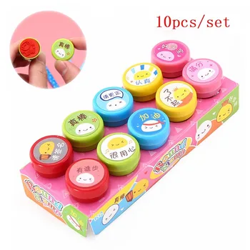 

10pcs/Set Cartoon Round Stamp Toys Animals Fruits Smile Kids Seal School Teacher Supplies DIY Stamper Art Toy