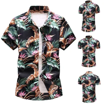 

The most handsome shirt! Men's Turndown Collar Buttons Casual Print Hawaiian Short Sleeve Shirt Top рубашка Purchasing summer