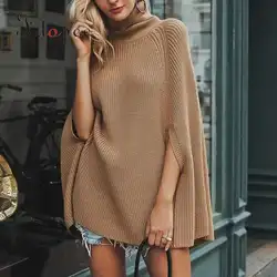 2019 зимний свитер модный плащ Вязаное пончо водолазка рукав летучая мышь толстый плюс размер комфортный свободный однотонный пуловер