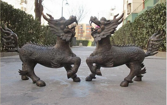 --- 415 + огромная китайская Бронзовая дверь от зла собаки фигурка с драконом цилинь