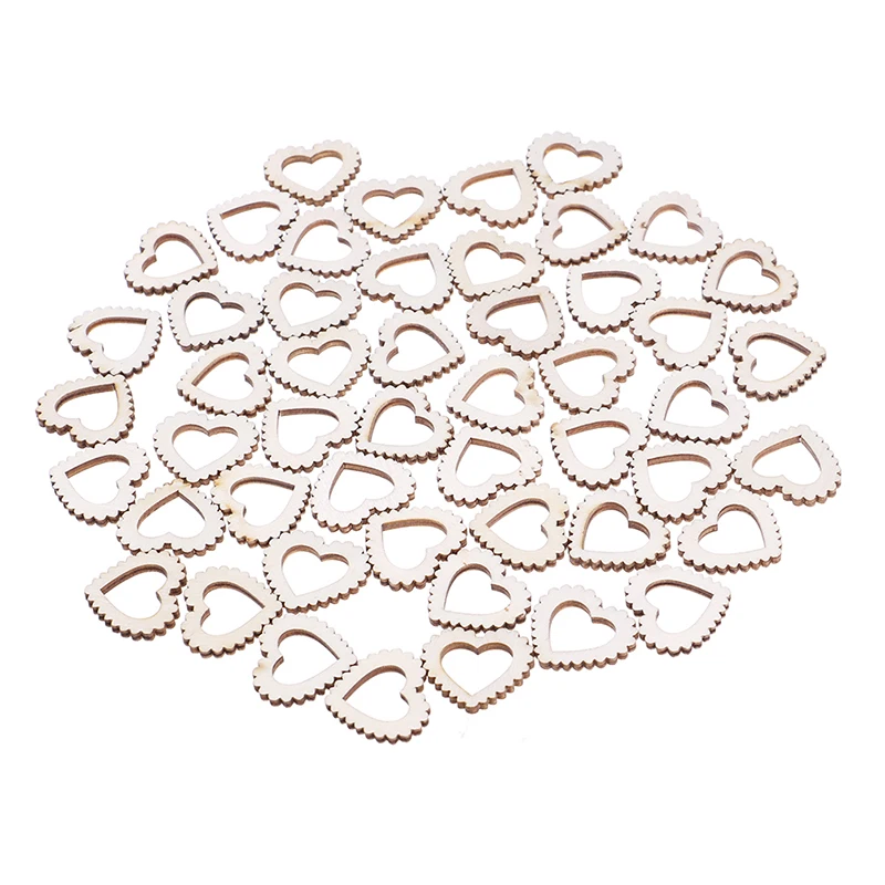 100pcs/lot NEW 20mm DIY Blank Hollow Wooden Heart Embellishments Crafts Wedding Love Tags String Hanging (Wood Color) Wholesale