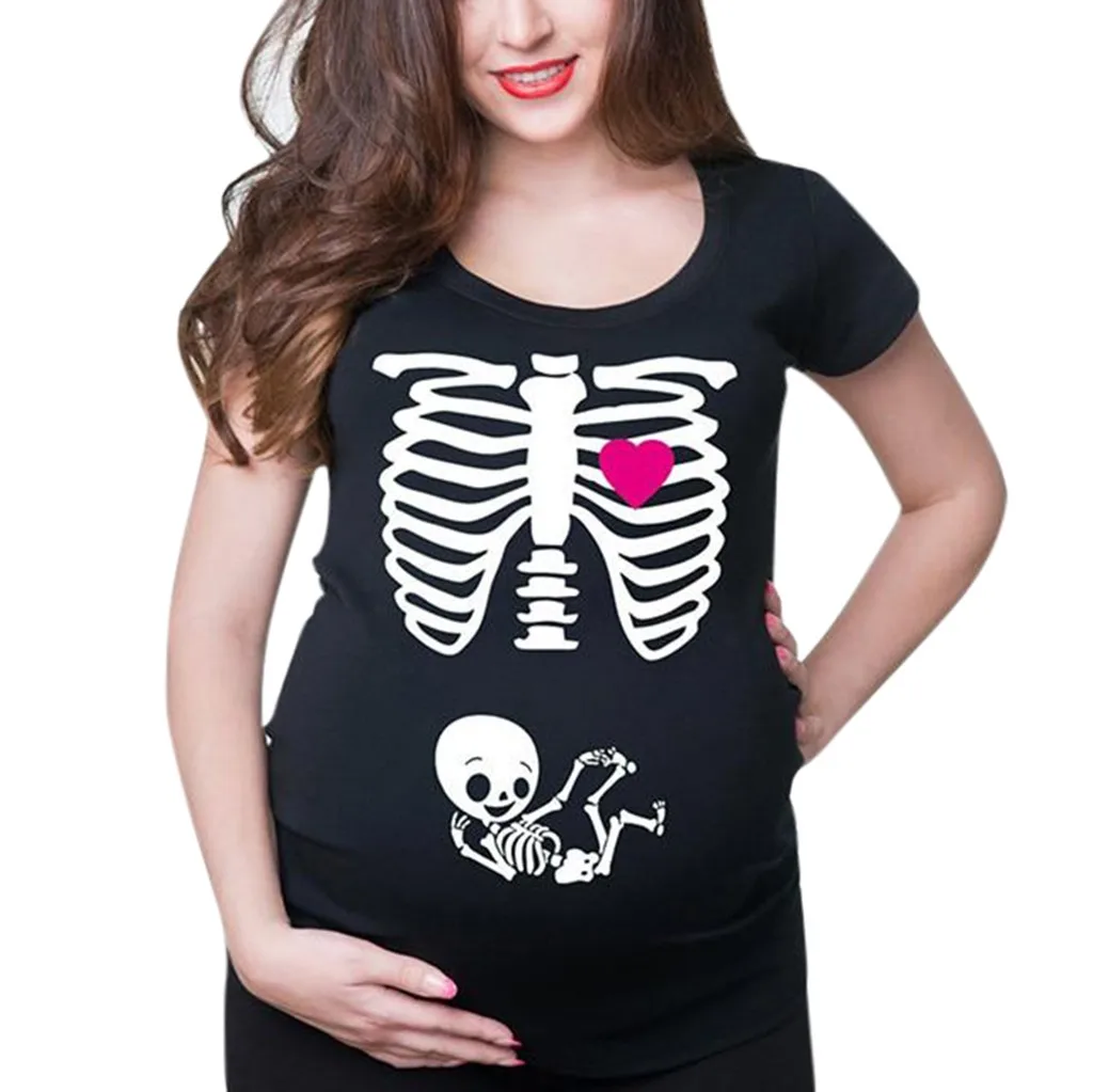 Женская Повседневная Одежда для беременных, короткий рукав, принт скелета, топы, рубашка для беременных повседневный, Одежда для беременных, топ Zwangerschaps, рубашка