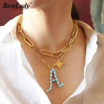 

Best Lady New Blair Hera Turquoise Intial Pendant Necklaces for Women Boho Pearls Elegant Letter Necklace Jewelry Gift Wholesale