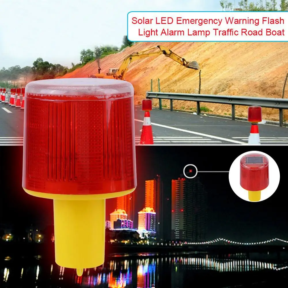 

Solar LED Emergency Warning Light Lamp Flash Light Alarm Lamp Traffic Road Boat Red Light