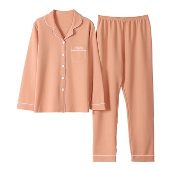 

Long Sleeves Long Pants Cotton Nightwear Comfortable Sleepwear Pyjamas Femme 4XL BZEL Orange Pijamas Women Solid Simple Homewea