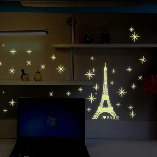 Романтическая Эйфелева башня ночник Настенный стикер s теплые фоновые Декорации для спальни Съемная флуоресцентная наклейка Y0034