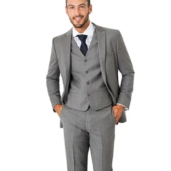 

Handsome Grey Pinstripe Slim Fit men Suit Formal Party wedding suits for men Groom Tuxedos Wear Peaked Lapel Best Man Suit
