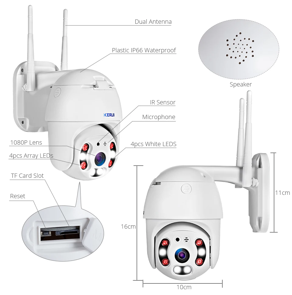 KERUI наружный водонепроницаемый беспроводной 1080 P 2MP PTZ wi-fi IP купольная скоростная камера Камера H.264 WIFI + ИК охранного видеонаблюдения для