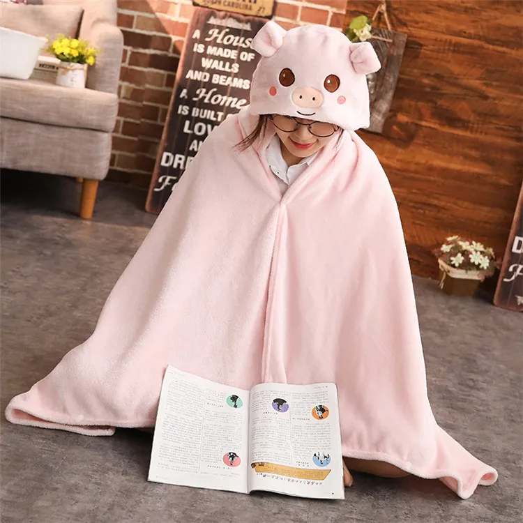 

Cartoon Pig Shawl Mantle Cloak Lazy Airable Blanket Office Warm Plush Toy