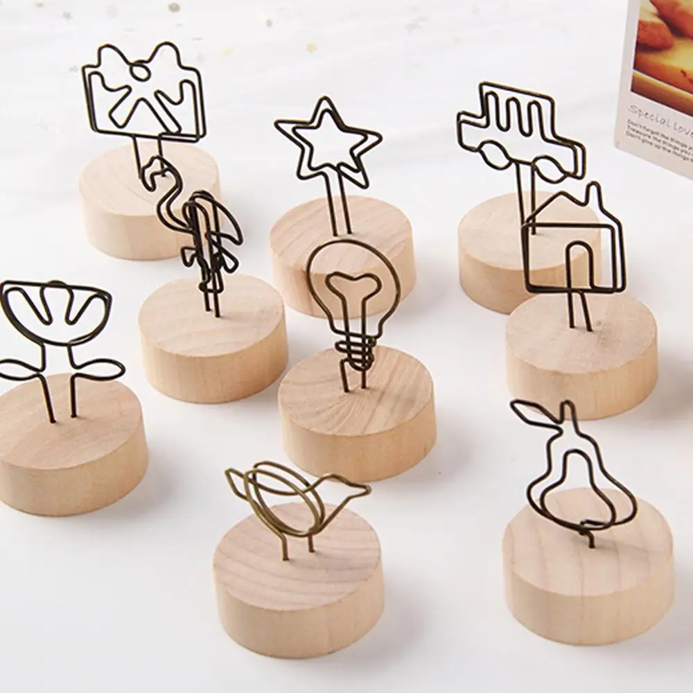Carpeta de notas de escritorio de madera Vintage, Clips para recuerdo de boda, Soporte para tarjeta de lugar, nota fotográfica, número, Clips para mensaje