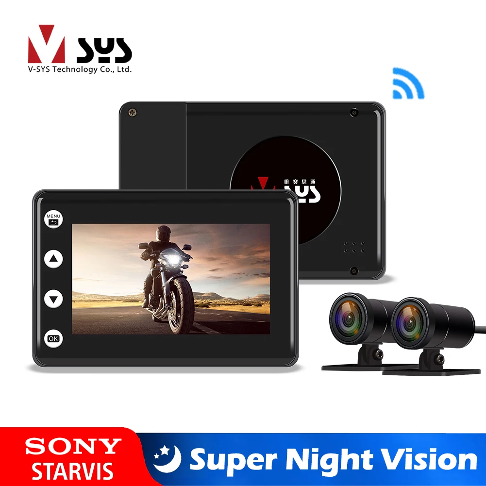 VSYS M2F Upgrade Motorcycle DVR WiFi Moto Cam SONY Starvis Night Vision Dual 1080P Waterproof Motorcycle Dash Camera Recorder