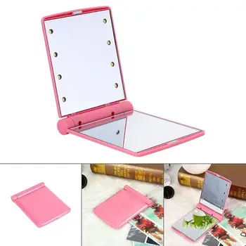 

Hot Selling 1pcs Led Makeup Mirror Lady Makeup Cosmetic Folding Portable Compact Pocket Mirror 8 LED Lights Lamps