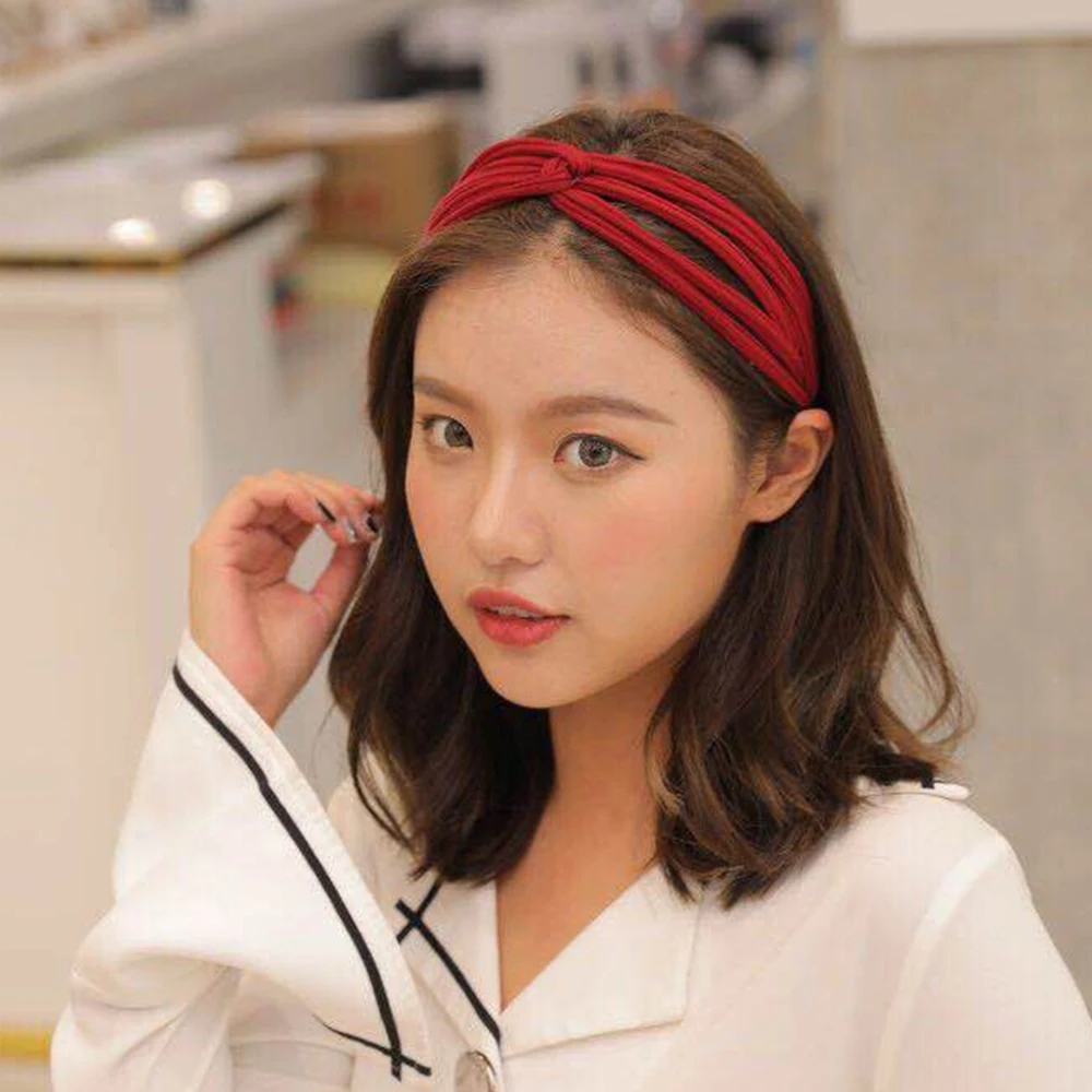 

Wide-brimmed simple versatile fabric hair accessories sweet cute headband Women Headband Twist Bow Knot CrossTie Cloth Hoop