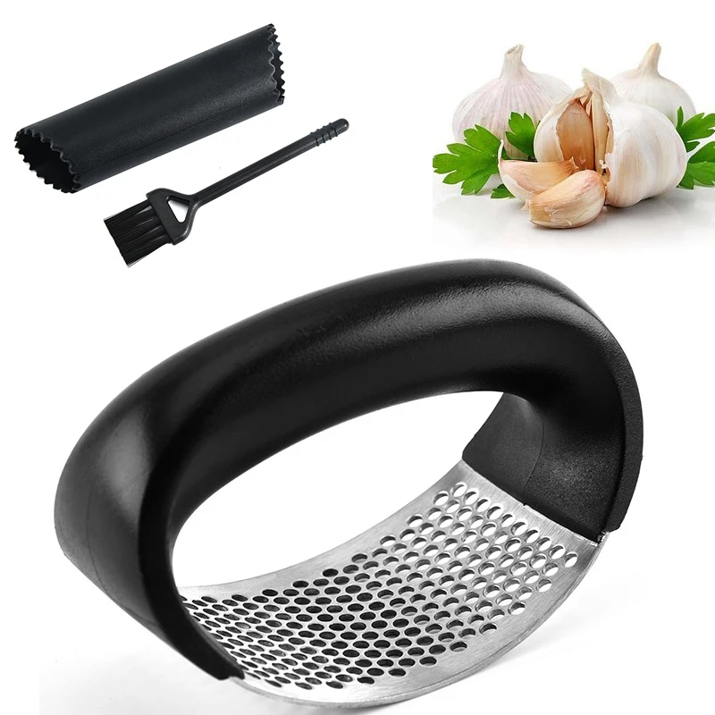 

Garlic Ginger Presser With Silicone Roller Clean Brush Presses Chopper Crusher Kitchen Squeezer Mashed Tools