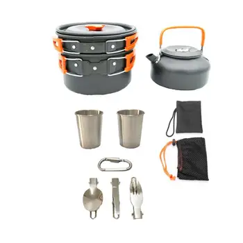 

Camping Cookware Mess Kit with Pot Pan Kettle Fork Knife Spoon for Backpacking Outdoor Camping Hiking Picnic Orange 1Set