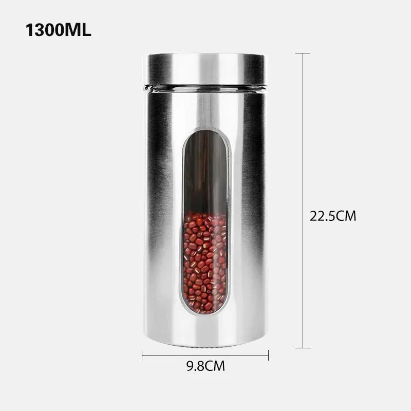 1300ML Кухонные принадлежности с крышкой из нержавеющей стали стеклянная банка для хранения чая коробка для хранения сыпучих продуктов герметичный контейнер для зерна - Цвет: 1300ML
