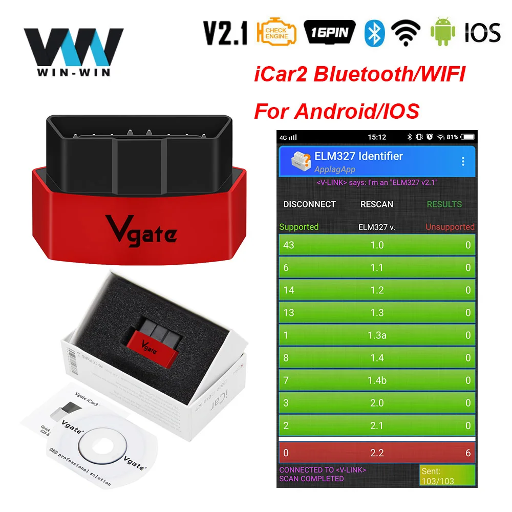 Vgate iCar3 ELM327 V2.1 ELM 327 iCar 3 V2.1 OBD2 Bluetooth wifi сканер ODB2 для Android/IOS OBD 2 OBD2 автомобильный диагностический инструмент