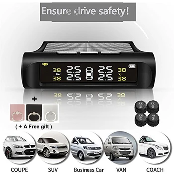 

Amoypower Wireless Tire Pressure Monitoring System Car Start Automatically LCD Display With External four sensors Solar power