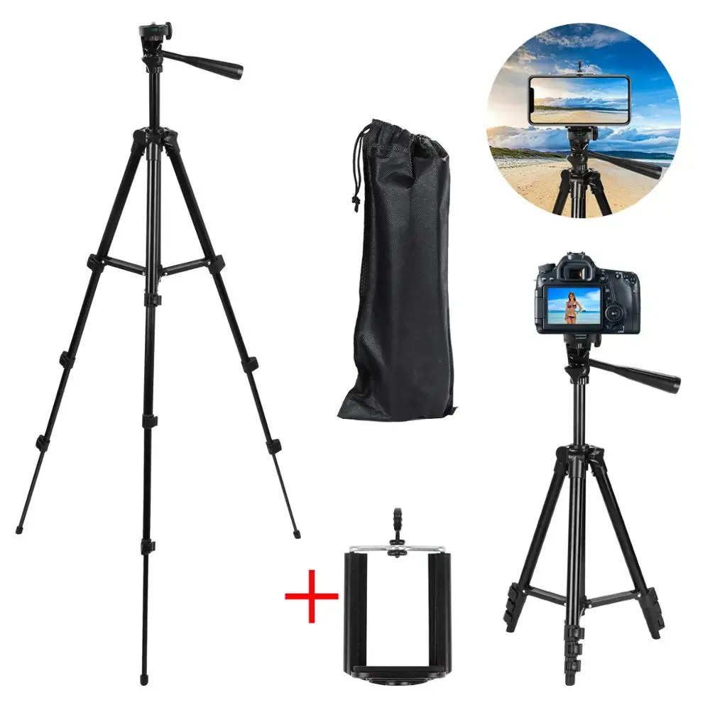 

Black Four floor high Professional Aluminum Tripod Stand Holder + Phone Holder + Nylon Carry Bag for iPhone X 8 Samsung