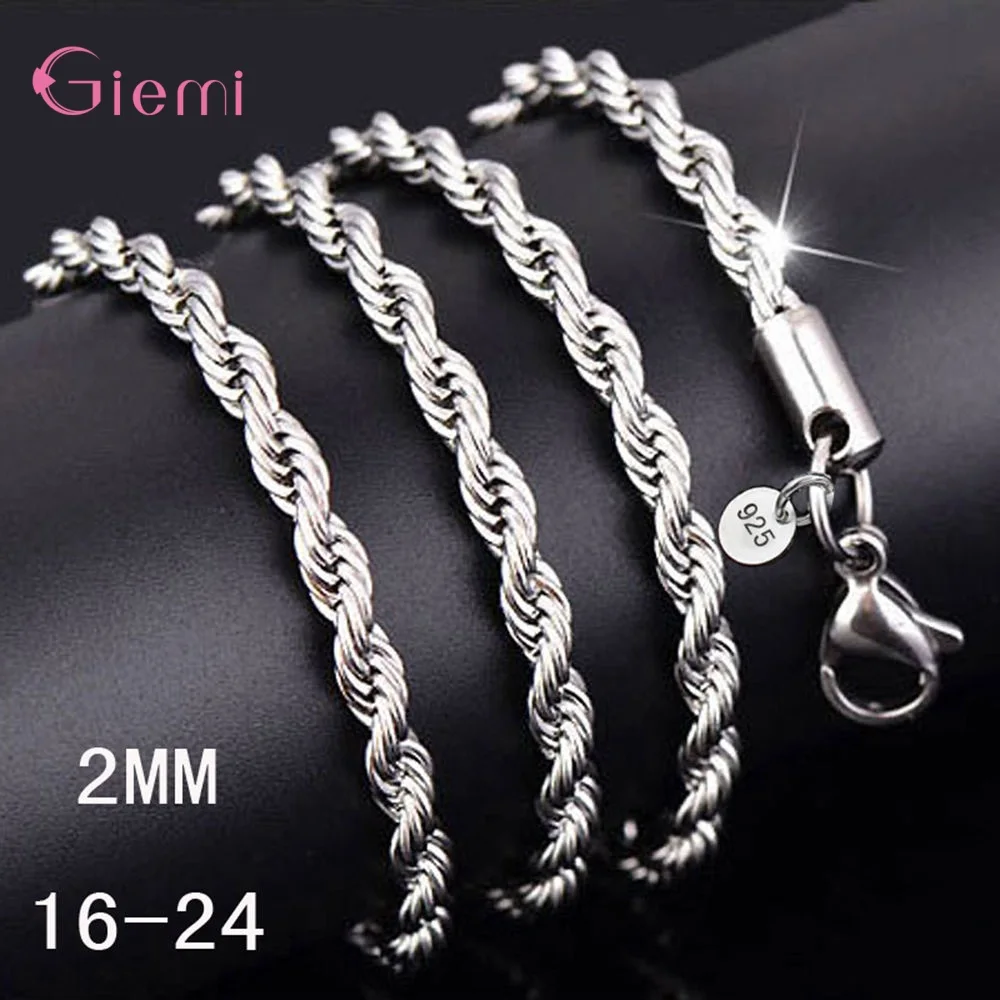 

2/3/4MM Women Chain Necklace Statement 925 Sterling Silver Twisted Chain Rope Chain Men's Necklace Trendy Jewelry