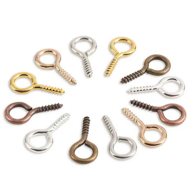 200pcs Small Tiny Mini Eye Pins Eyepins Hooks Eyelets Screw Threaded Gold Clasps Hooks Jewelry Findings For Making DIY Multicolor