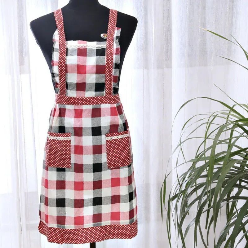 Dust-proof Cooking Kitchen Apron Printing Apron Thicken Polyester Bib With Pockets For Adult Women Restaurant Sleeveless Apron