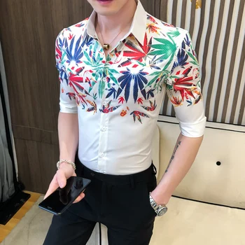 

Summer Hawaiian Shirt Men Print Casual Slim Fit Shirts Men Dress Camisa Masculina Streetwear Social Nightclub Party Blusa Homme