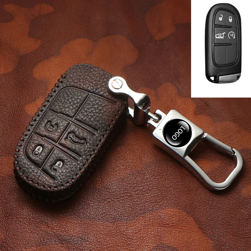 Кожаный чехол с верхним слоем для ключей, кольцо-держатель для Fiat/Jeep Renegade Grand Cherokee Chrysler 300C