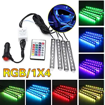 

10W 4Pcs 5050 Car Auto LED RGB Interior Floor Decorative Light DC12V Atmosphere Strip Pathway Deco Floor Light Remote Control