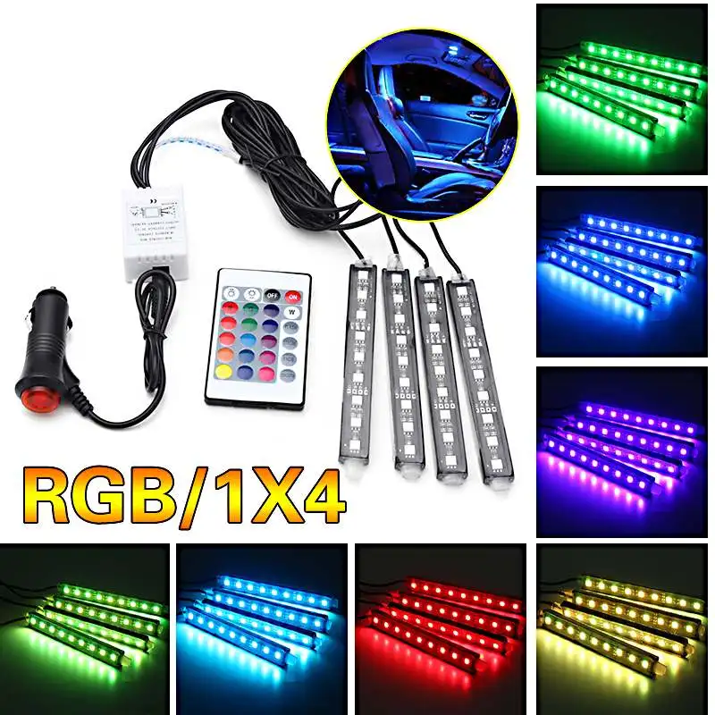 Светодиодсветодиодный лента RGB для салона автомобиля 10 Вт 4 шт. 5050 дюймов 12 В