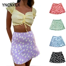 

Women's High Waist Satin Print Short Skirt Pink Flower Leopard Print Skirt