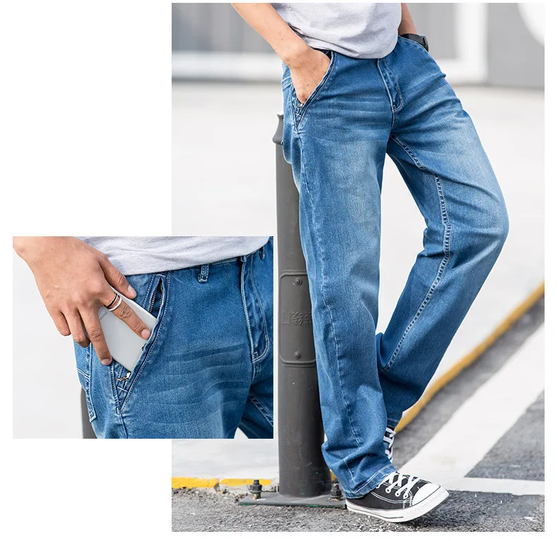 alta qualidade algodão estiramento reta jeans 2020