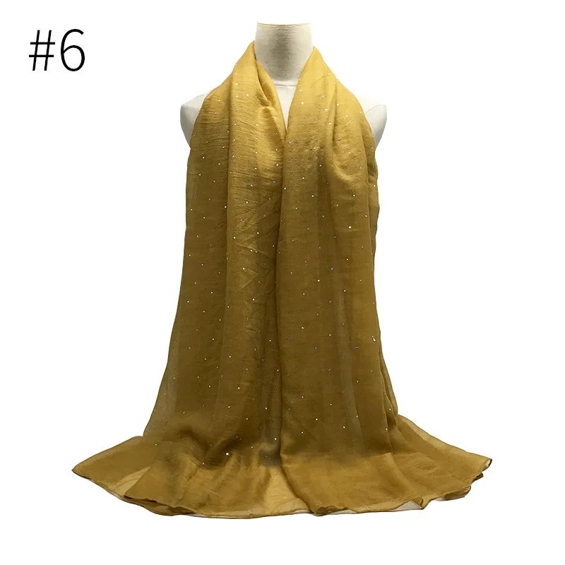 Модная одежда из вискозы Хиджабы шарф леди элегантный оголовье простые Блестящие Блестки Мусульманский Хиджаб Женский хлопок исламский шарф мягкий глушитель 1 шт - Цвет: 6 Mustard yellow