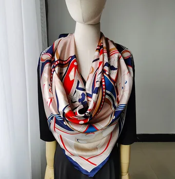 

Women's 100% Pure Silk 12mm Satin Printed Big Square Scarf Wrap Kerchief 108cm 42.5" WD006