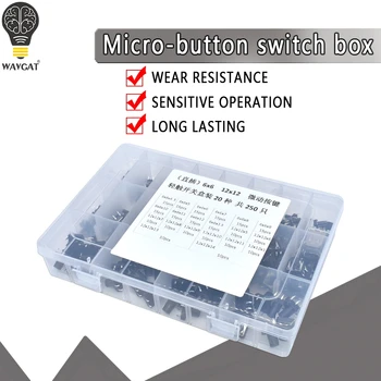 

250PCS 20 types 6x6mm /12x12mm 4-foot Micro Switch key switch light touch switch button switch Self-reset DIP Switches