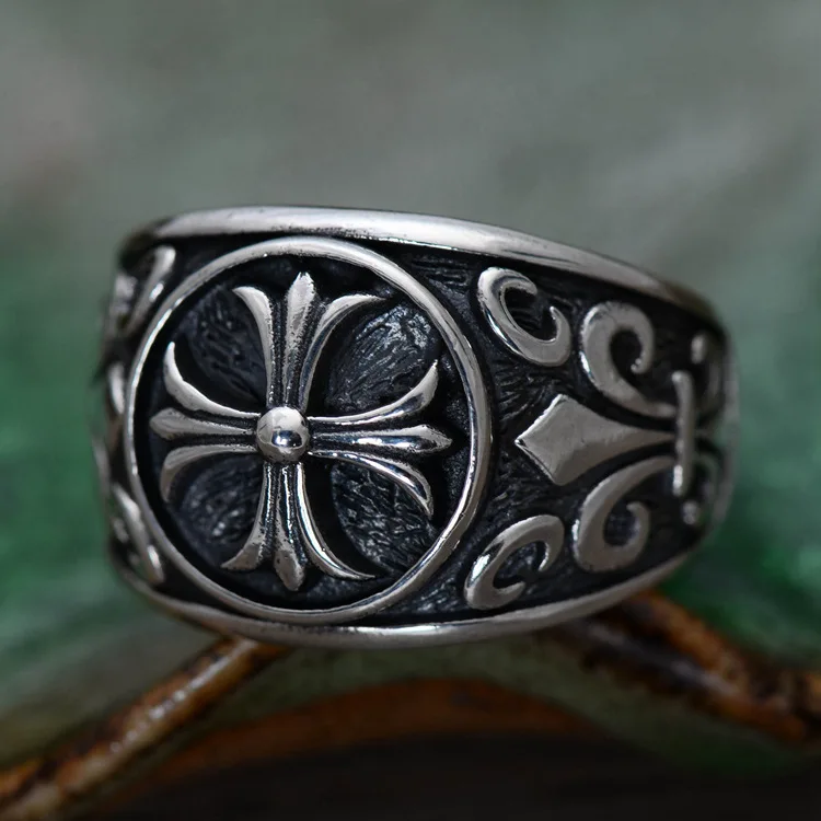 

S925 Crusader Flower Seiko Thai Silver Single Men Ring Rings Western Style Fine Silver Jewelry
