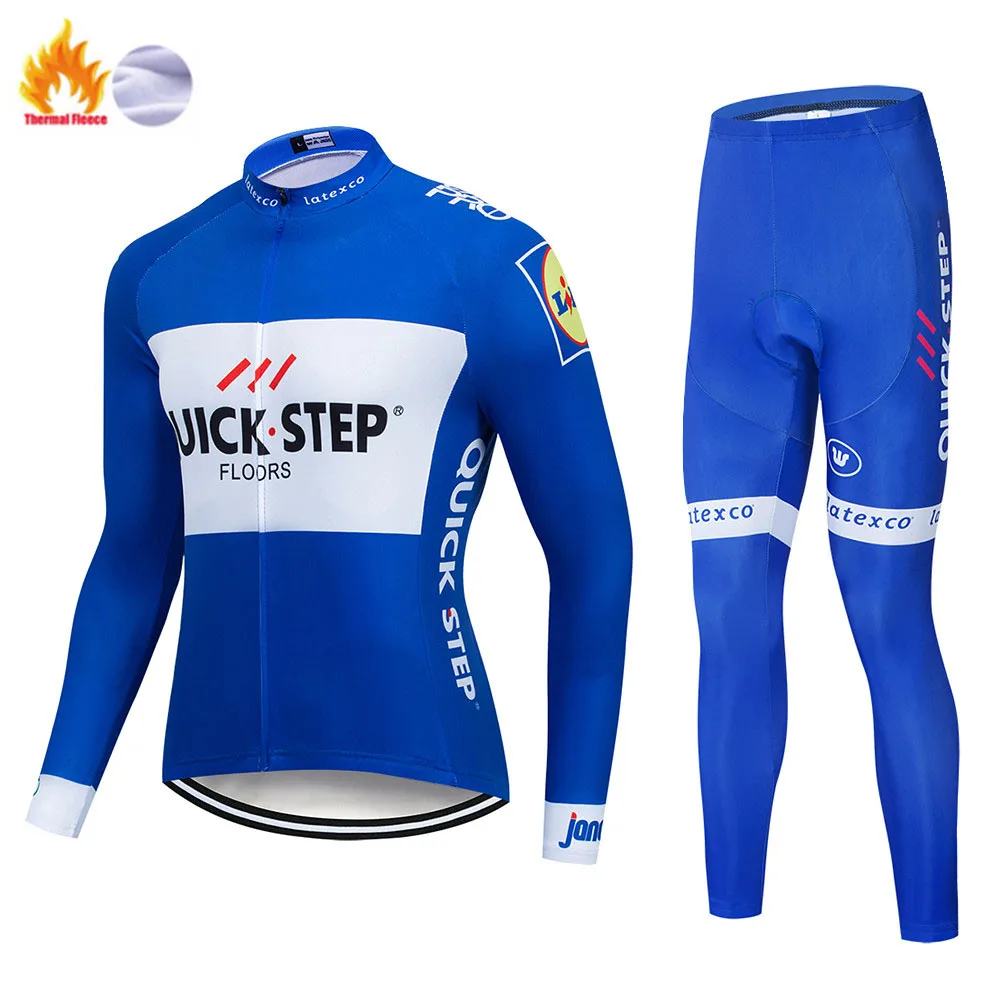 Quick step Pro Team зимний теплый флисовый длинный комплект одежды для мужчин, Велоспорт Джерси, нагрудник, велосипед, Ropa Ciclismo, велосипедная одежда