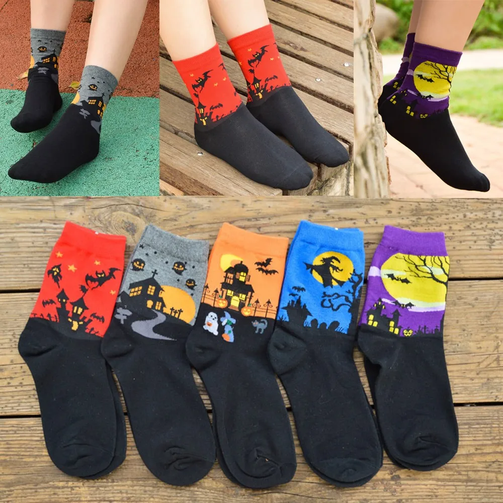 

Winter Socks Casual Funny Cute Socks Halloween Printing Coral Fleece Medium Warm Cotton Sports Socks Calcetines 8W2