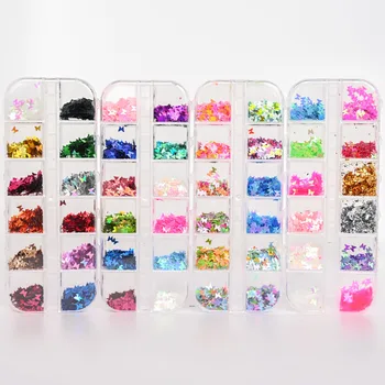 

1 set 12 grids glitter nail art butterfly mix color Confetti Pastel Glitter for Nail Art beautiful Nails Stickers,H65-kh65tf55