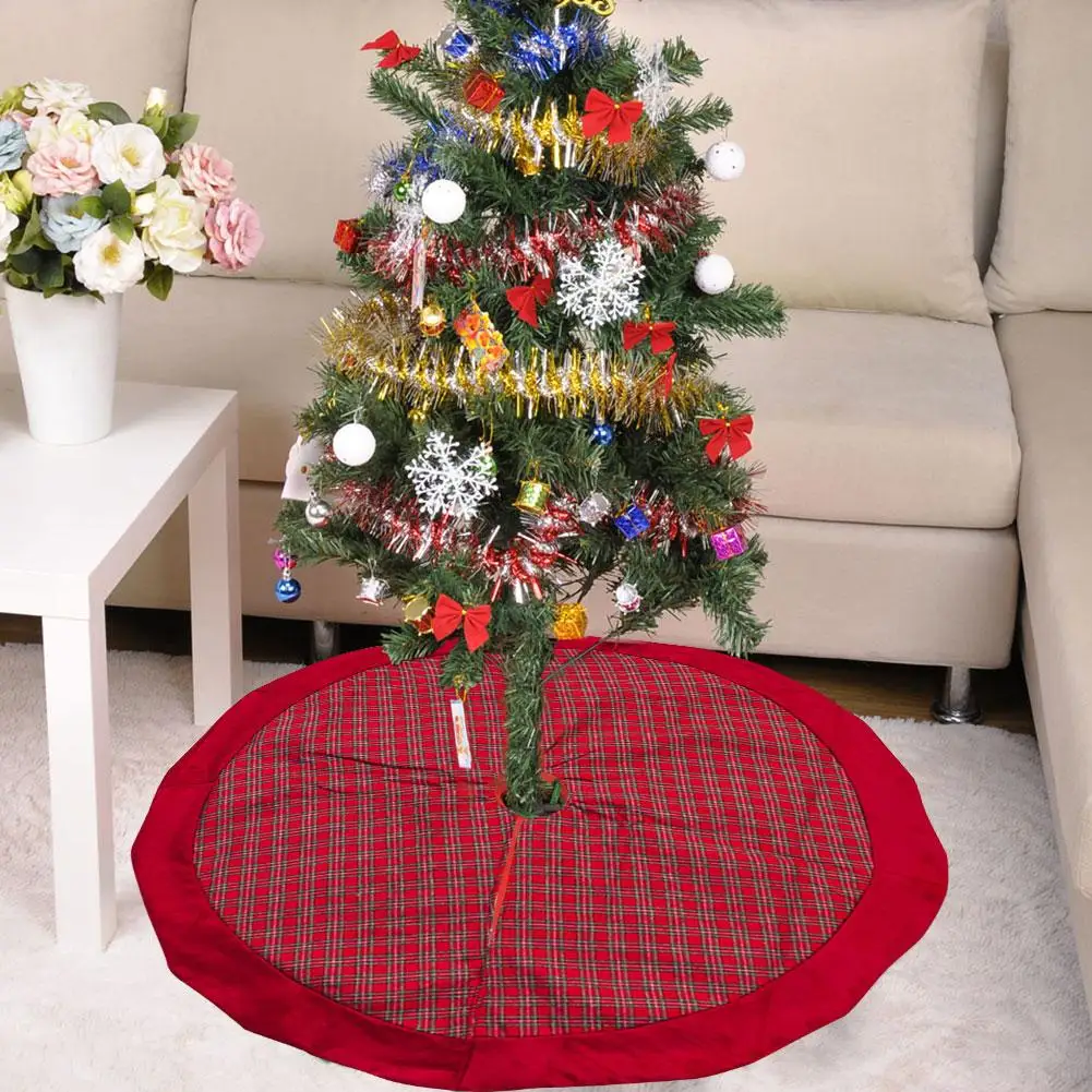 

1pc Fabric Christmas Tree Skirts Carpet Red Plaid Merry Christmas Decoration For Home Natal Tree Skirts New Year Decoration