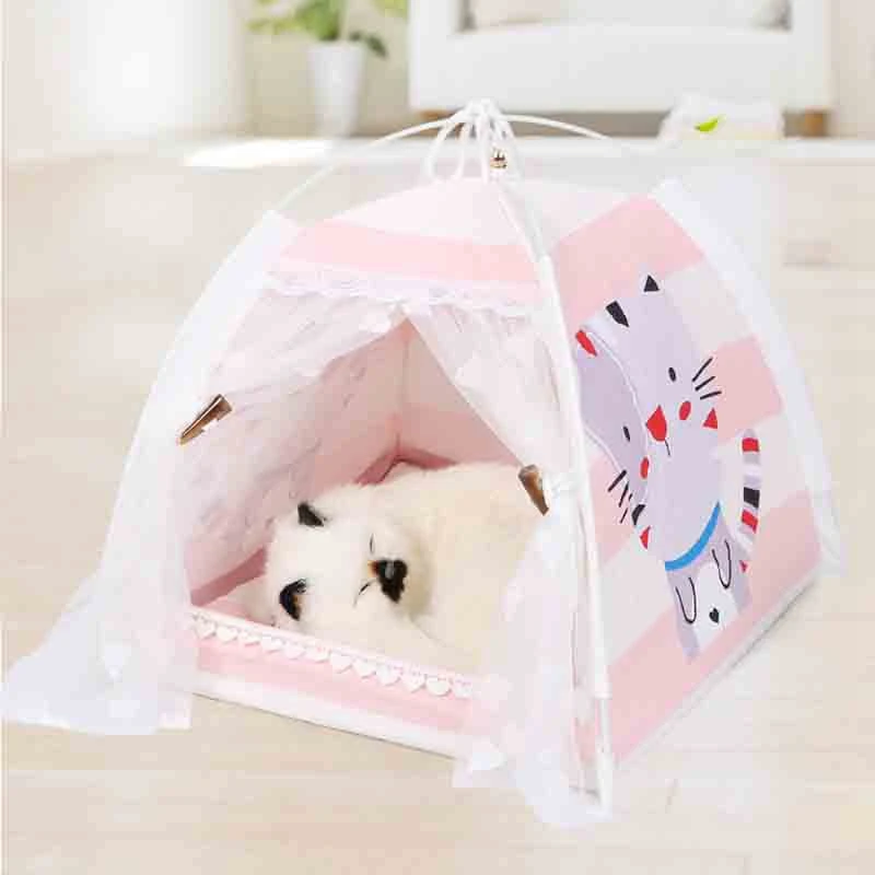 

Portable Foldable Pet Dog Tent House Breathable Print Pet Cat House with Net Outdoor Indoor Mesh Cat Small Dog Tent House