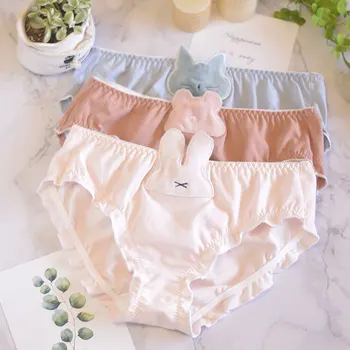 

SP&CITY Cartoon Animals Appliques Girls Panties For Menstruation Women's Cotton Briefs Lovely Solid Underwear Ruffles Lingerie