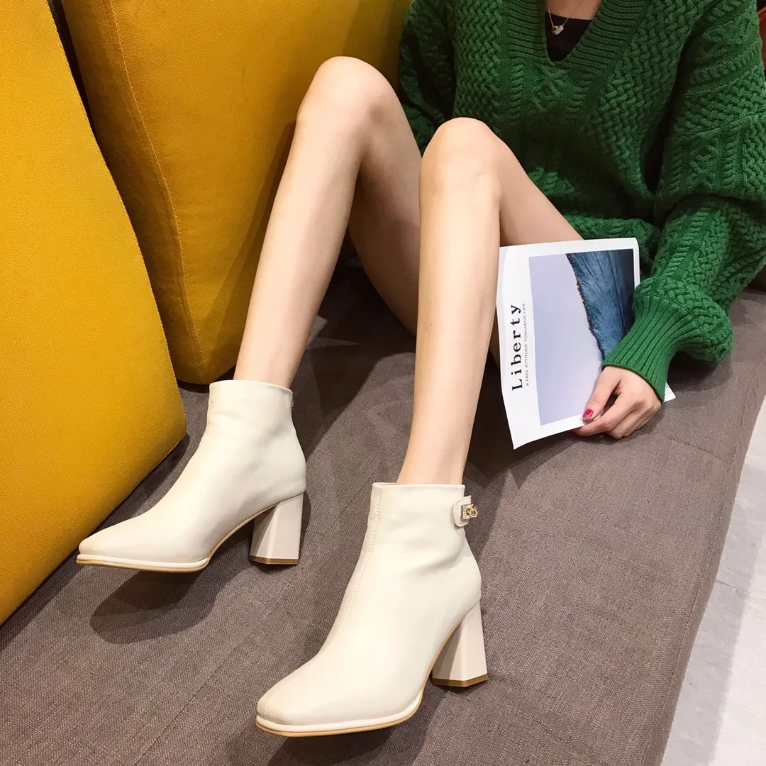 

Martin Short Boots Children British-Style 2019 New Style Autumn And Winter Winter Versatile Square Head Thick with High Heels Fa