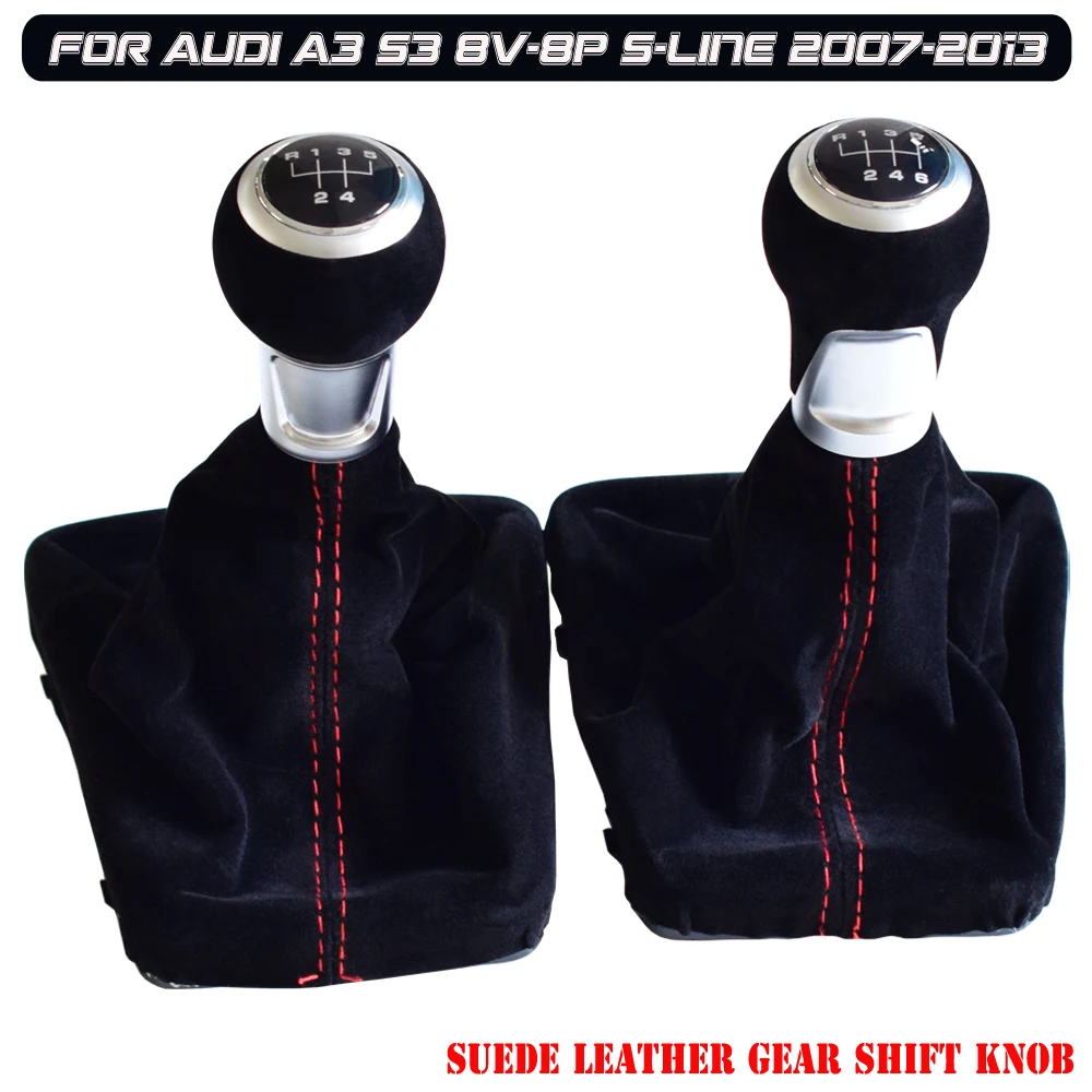 

Car Accessories Black/Red Suede Leather Car Gear Shift Knob HeadBall For 5/6 Speed Fit For Audi A3 S3 8V-8P S-line 2007-2013
